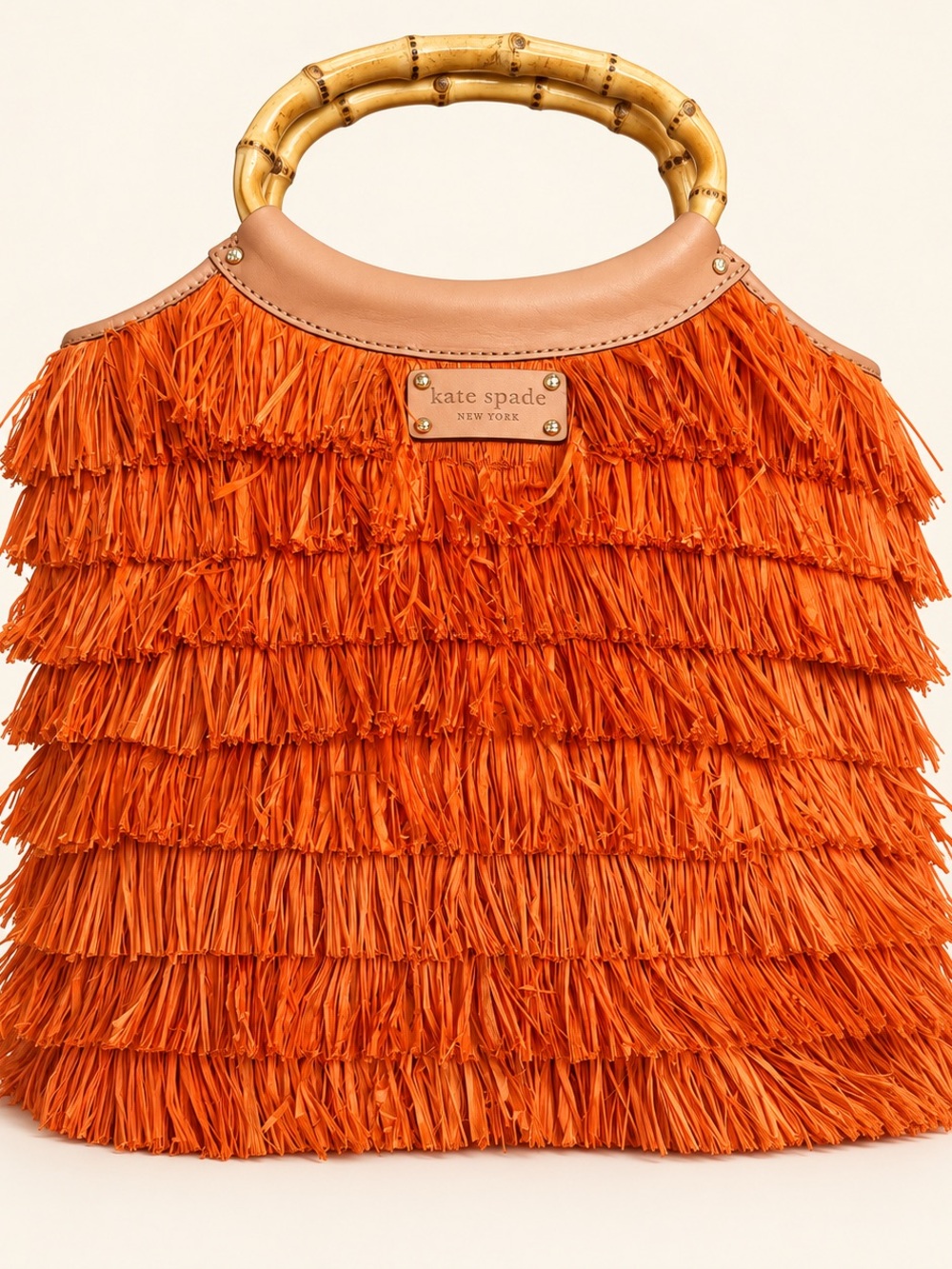 kate spade Orange Raffia Fringe Tote with Bamboo Handle